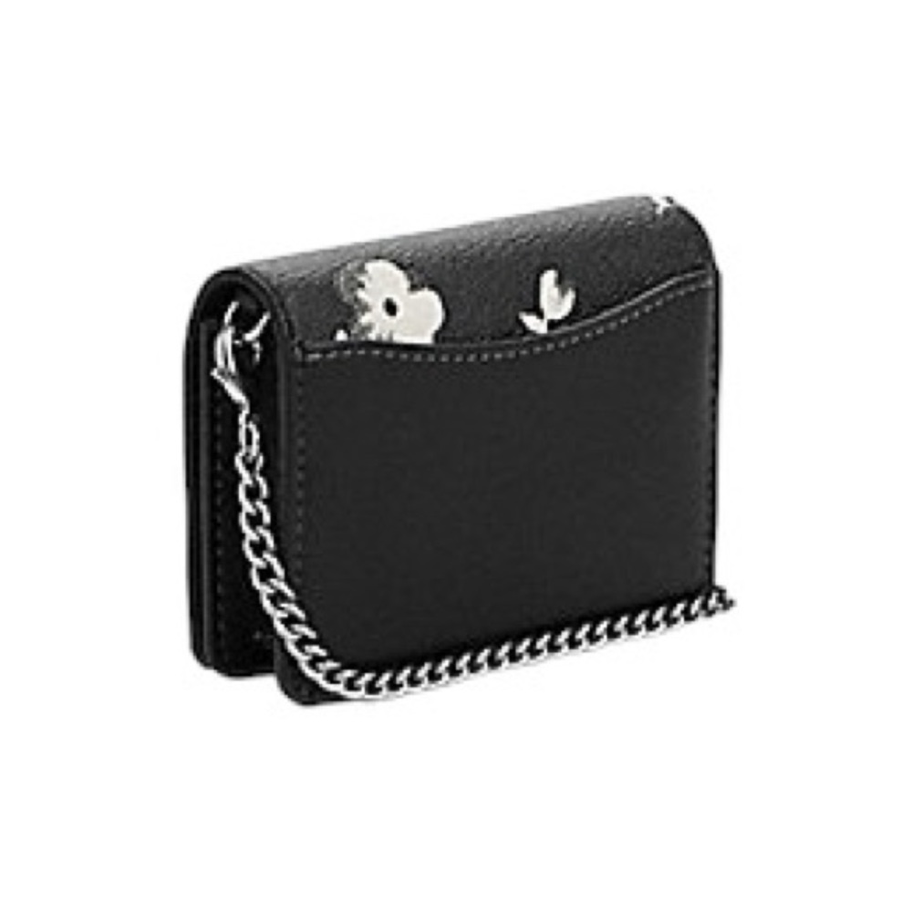 NWT Coach Mini Wallet on a Chain with floral Print Silver Black Multi - Picture 2 of 4